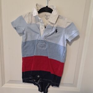 Striped Polo Romper with Logo